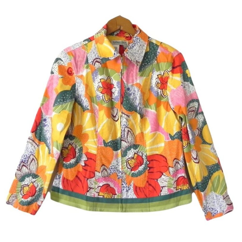 Coldwater Creek Women's Vintage Multicolor Floral Zip Front Jacket Petite Sz PL - Picture 2 of 10